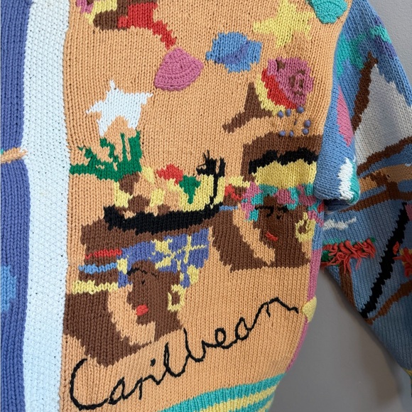 VTG Berek Hand Knit Cotton Cardigan Travel Capri Hawaii Caribbean Cropped S - Picture 12 of 15